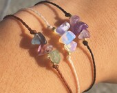 Crystal Chip Wish Bracelet Gold Beads Tie On Bracelet Crystal Chip Bracelet Stone Chip Bracelet Minimalist Healing Crystal Bracelet
