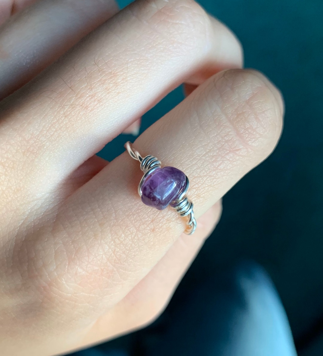 Adjustable Sterling Silver Filled Wire Wrapped Crystal Ring / Wire ...