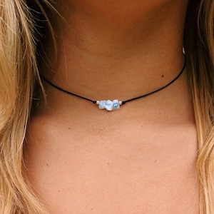 Crystal Chip Choker Silver Beads / Crystal Choker / Crystal Necklace / Adjustable Necklace / Minimalist Choker / Pearl Choker / Birthstone
