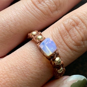 Macrame Crystal Ring Gold Bead / Adjustable Ring / Stone Ring / Semiprecious Gemstone Ring / Crystal Chip Ring / Birthstone Ring / Hemp Ring