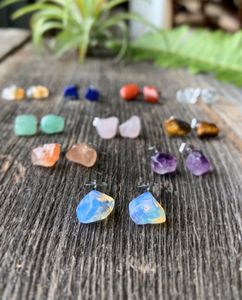 Hypoallergenic Raw Crystal Stud Earrings Raw Crystal Earrings Healing Crystal Studs Hypoallergenic Earrings Gemstone Earrings Gemstone Studs 