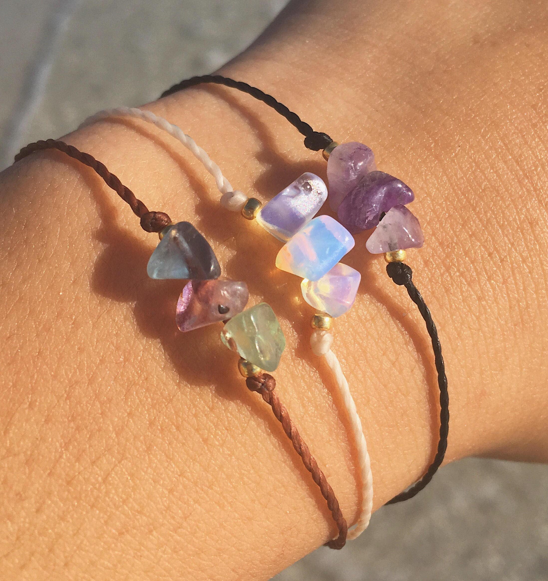 Crystal Chip Wish Bracelet / Tie On Bracelet / Crystal Chip