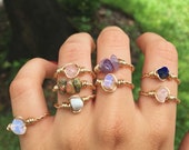 Adjustable 14k Gold Fill Wire Wrapped Crystal Ring Gold Gemstone Ring Stacking Ring Raw Crystal Ring Boho Ring Wire Rings Custom Ring
