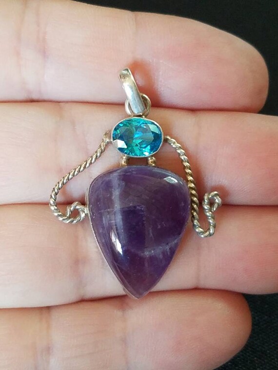 Amethyst Blue Topaz Sterling Silver Pendant Amethyst | Etsy