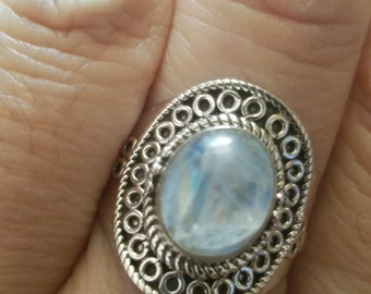 Moonstone Sterling Silver Ring size 7.5 / Rainbow Moonstone Ring / Moonstone Jewelry / Boho Ring / Blue Moonstone / Gift for Her