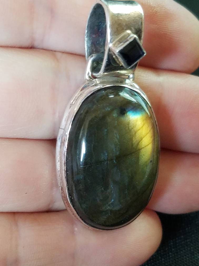 Big Labradorite Iolite Sterling Silver Pendant / Labradorite | Etsy