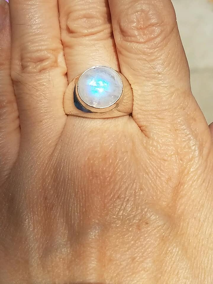 Moonstone Sterling Silver Ring size 9.5, Rainbow Moonstone Ring, Moonstone Jewelry,  Boho Ring, Silver Moonstone, Gypsy Ring, Statement Ring
