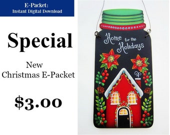 E-PACKET-Home for the Holidays-PDF Instant Download-Instructional Decorative Tole Painting Pattern Packet-Christmas Decor-Poinsettias