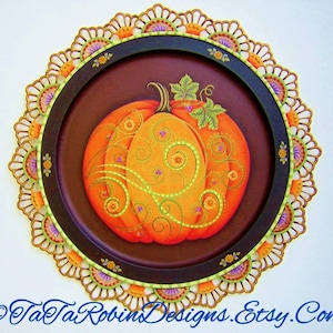 PACKET-Pumpkin Swirls-Instructional DecorativeTole Painting Pattern Packet-Painted on a Tin Plate-Design for Autumn-Pumpkin Design w/ Swirls
