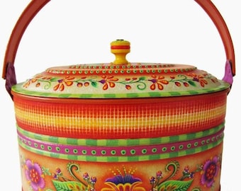 PACKET- Let's Have a Picnic-Instructional Decorative Tole Painting Pattern Packet-Flowers & Designs Painted on Metal Oval Lunch Pail-Flowers