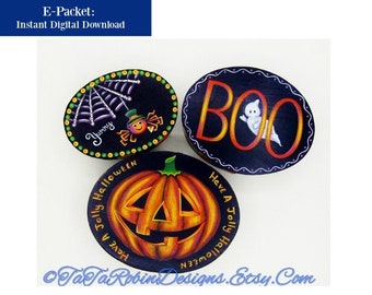 E-PACKET-Happy Halloween Boxes-PDF Instant Download-Instructional Decorative Tole Painting Pattern Packet-Halloween Designs-Spider-BOO Ghost