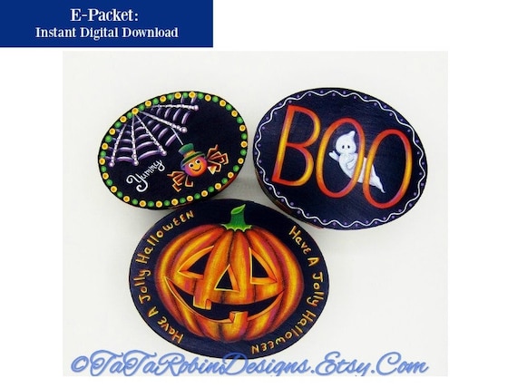 E-PACKET-Happy Halloween Boxes-PDF Instant Download-Instructional Decorative Tole Painting Pattern Packet-Halloween Designs-Spider-BOO Ghost
