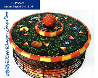 E-PACKET -Candy Corn Vines Basket-PDF Instant Download-Instructional Decorative Tole Painting Pattern Packet-Halloween Design-Ghost-Pumpkins