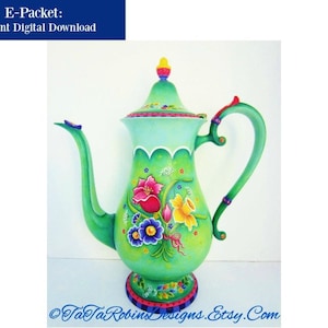 E-PACKET-Spring Bouquet Teapot-PDF Instant Download-Digital Instructional Decorative Tole Painting Pattern Packet-Metal Teapot-Daffodils-DIY