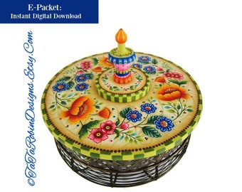 E-PACKET-Poppies & Posies-PDF Instant Download-Digital Instructional Decorative Tole Painting Pattern Packet-Designfor Poppies on Basket Lid