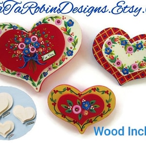 PIN KIT-Your Little Hearts Desire-Heart Pin Kit Includes Pattern Packet & 3 Unpainted Wood Heart Pins-Bouquet-Valentine-Lapel Pins-Loved One