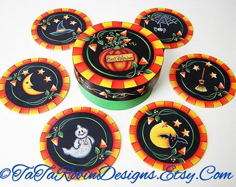TOLE PAINTING PATTERN: Candy Corn Vines- Coaster Set - Halloween Designs (Instructional Packet Only)