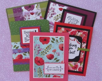 CARD- Greeting Cards Handmade-5 Different Cards to Choose From- With 5 Different Sayings-Blank on inside with Envelopes- Rhinestones-Glitter