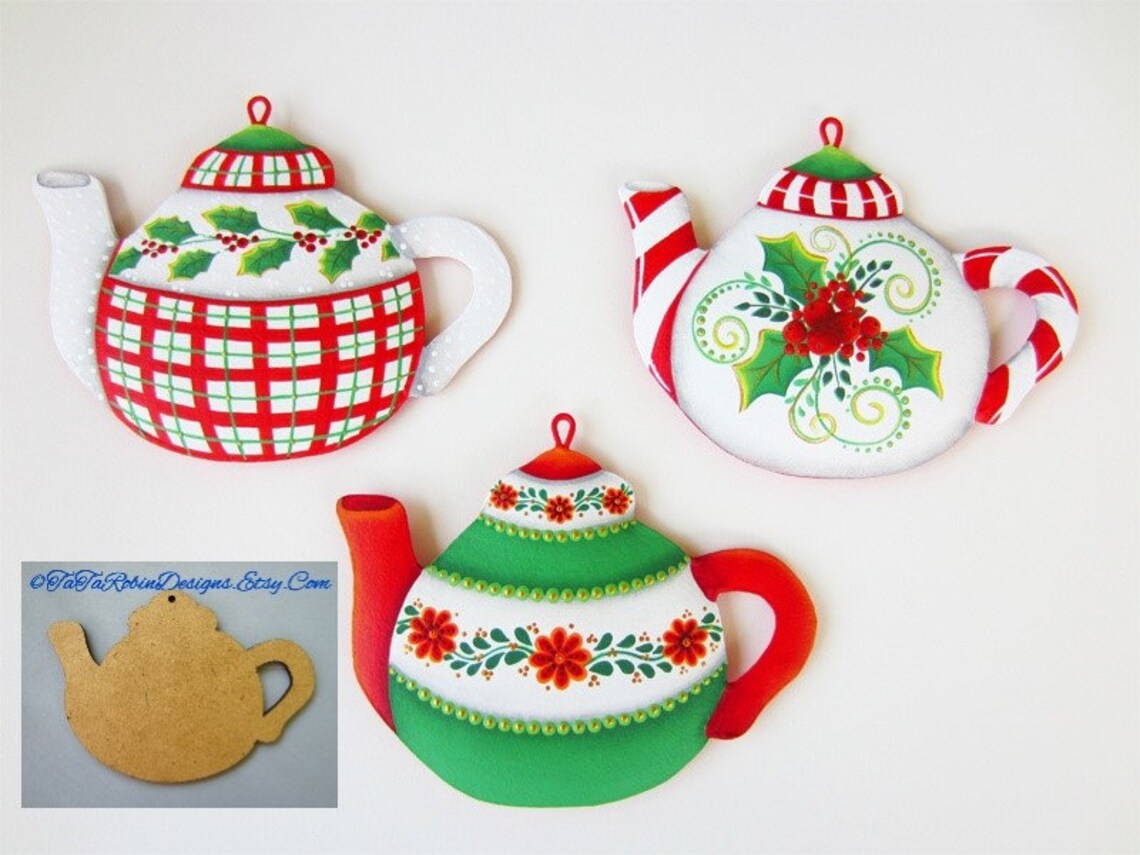 Packetchristmas Teapot Ornamentsinstructional Decorative Etsy