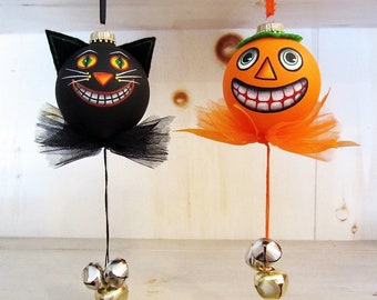 PACKET-Jack & Cat Halloween Grins-Instructional Decorative Tole Painting Pattern Packet-Painted on Frosted Glass Bulbs-Black Cat-Halloween