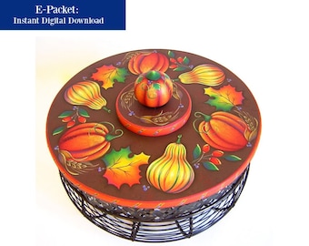 E-PACKET-Autumn Splendor Basket-PDF Instant Download-Digital Instructional Decorative Tole Painting Pattern Packet-Pumpkin-Mapel Leaf-Wheat
