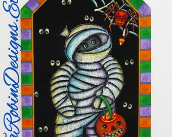 TOLE PAINTING PATTERN: Halloween Mummy w/ Pumpkin - Spider & Web (Instructional Packet Only)