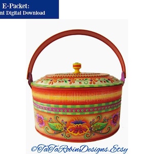 E-PACKET-Let&#39;s Have A Picnic-PDF Instant Download-Digital Instructional Decorative Tole Painting Pattern Packet-Design on Metal-Pail-Checks