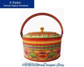 E-PACKET-Let's Have A Picnic-PDF Instant Download-Digital Instructional Decorative Tole Painting Pattern Packet-Design on Metal-Pail-Checks