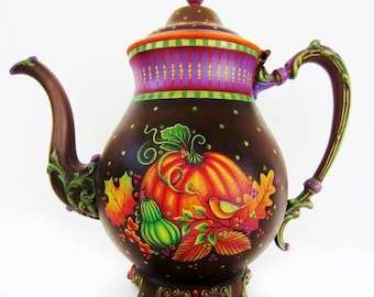 Tole Painting Pattern - Autumn Tea W Friends - Metal Teapot (Instructional Packet Only)