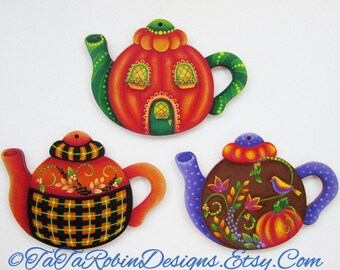 TOLE PAINTING PATTERN: Autumn Teapot Ornaments -  3 Designs (Instructional  Packet Only)
