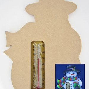 UNPAINTED WOOD SURFACE-Snowman Thermometer-Mdf Unpainted Cutout-Snowman w/ Thermometer-Snowman Plaque w/ Thermometer-Unpainted Wood Plaque