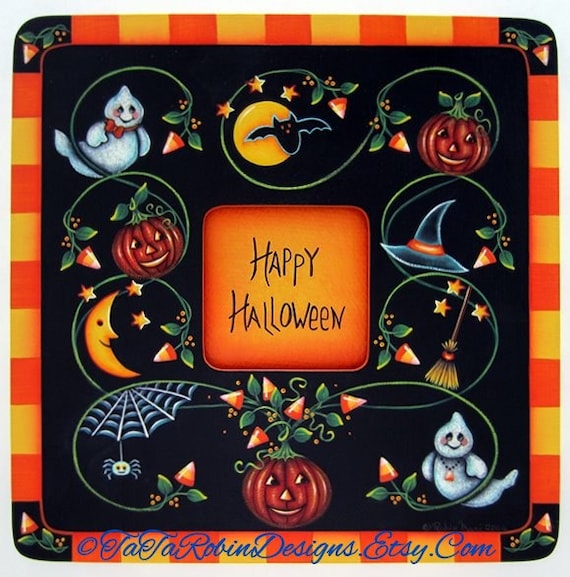 Decorative Tole Painting Pattern Packet- Candy Corn Vines-Frame-Halloween Designs-Instructions-Darling Ghosts-Spider-Pumpkins-Bat-Moon-Witch