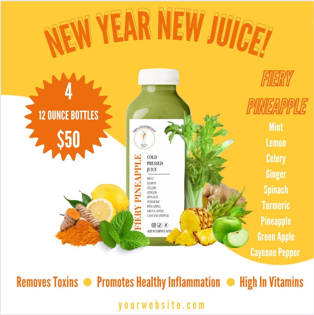 Juicing Business Flyer, Cold Pressed Juice Business, Fresh Pressed Juice Flyer Etsy
