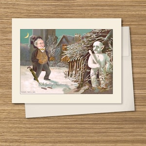 Sinister Snowman With Human Behavior, Weird Victorian Card