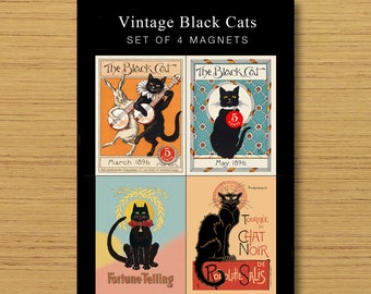 Vintage Black Cats - Set of 4 Magnets
