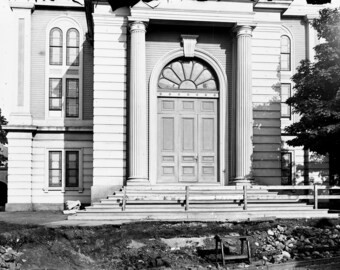 Antique Photo, 5x8 Inch Glass Photo Negative, Impressive Building, Unknown Location, Likely from 1920s