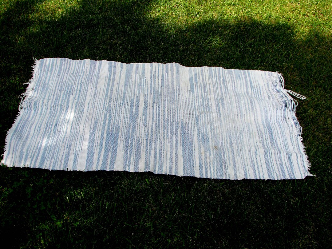 Vintage Handmade Rag Rug, Maker Not Known, Mellow Blending of Blue and