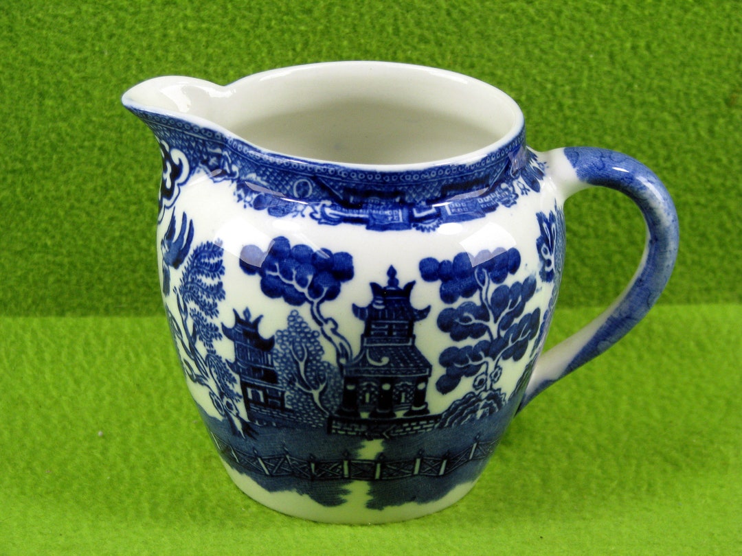 Antique Blue Willow Creamer by Allerton & Sons of Longton, England From