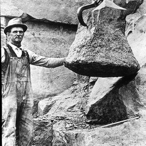 Antique B&W Magic Lantern Slide, Stone Quarry Near Albany, New York, Cone Shaped Piece of Rock, Early 1900s