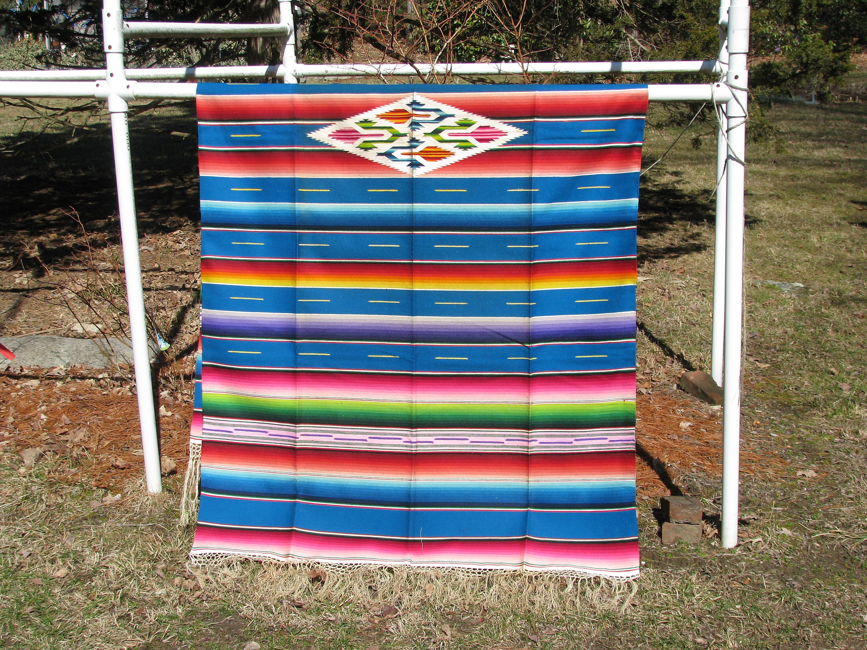 Vintage Mexican Wool Serape, Brilliant Colors, Unknown Maker in Saltillo, Mexico, 1960 Time Frame