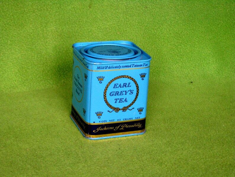 Vintage Jackson of Piccadilly Early Grey Tea Tin Ltd Made by Robert Jackson /& Co London in the 1960s