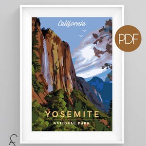 YOSEMITE National Park, California Vintage Travel Poster, diy printable pdf/jpeg download
