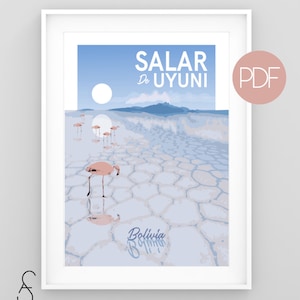 SALT FLATS, BOLIVIA, Vintage Travel Poster, Uyuni, South America, diy printable pdf/jpeg download