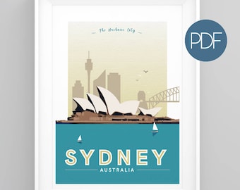SYDNEY, Australia Vintage Travel Poster (Instant Download)