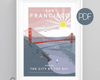 GOLDEN GATE Bridge, San Francisco, USA Vintage Travel Poster (Instant Download)