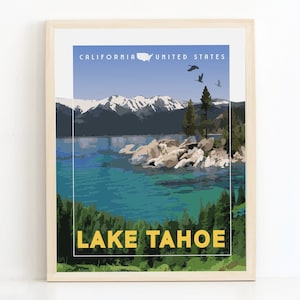 Lake Tahoe Poster, Vintage Travel Print, Travel Wall Art, California Print, Mountains Print