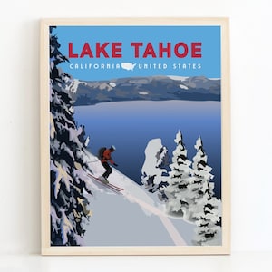 Lake Tahoe Poster, Ski Resort Poster, Heavenly, Tahoe, California Travel Print, Travel Wall Art
