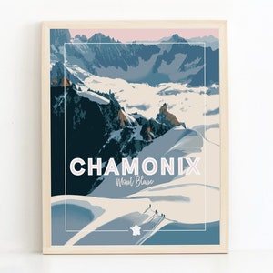 CHAMONIX Travel Poster, Mont-Blanc Print, FRANCE Poster, Vintage Art, Ski Resort Mountain Art Print