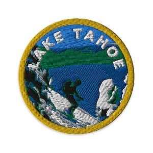 Toppa da viaggio con design Ski LAKE TAHOE, ricamo in stile vintage, da cucire o stirare, da 3 pollici, regalo per viaggiatori, souvenir, amanti dell&#39;avventura