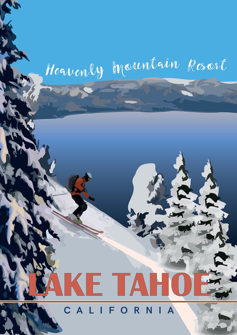 Lake Tahoe Heavenly Ski Resort Vintage Travel Poster diy